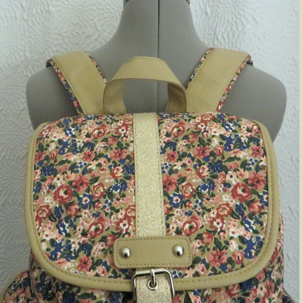 Candies Floral Glitter Faux Leather Vegan Backpack New